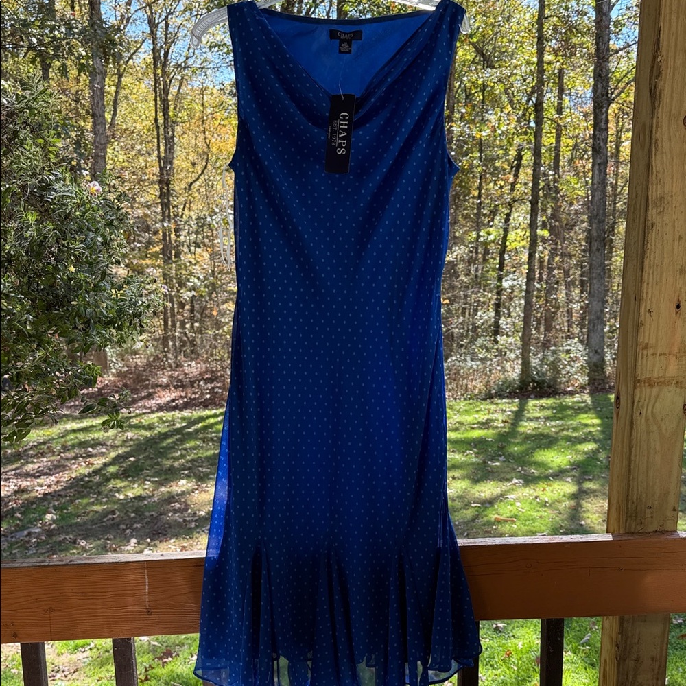 Chaps Royal Blue Dotted Midi Dress